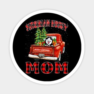 Christmas Siberian Husky Mom Santa Hat Truck Tree Plaid Dog Mom Christmas Magnet